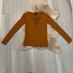 Rust/Burnt Orange Long Sleeve Top with Crisscross Detail